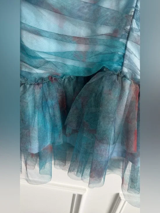 CBR Women’s Blue Turquoise Printed Ruffle Mini Dress Size M New - Picture 4 of 7